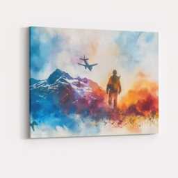 Adventure Traveller Mountain Landscape Airplane Watercolour Canvas Wall Art Print Decor Picture Ready To Hang - thumbnail 4
