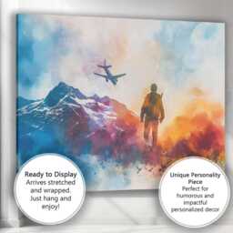 Adventure Traveller Mountain Landscape Airplane Watercolour Canvas Wall Art Print Decor Picture Ready To Hang - thumbnail 3