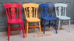 Country Farmhouse Fiddle Back Kitchen Dining Chairs Solid Beech Painted in Farrow & Ball Colours