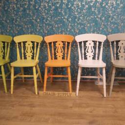 Country Farmhouse Fiddle Back Kitchen Dining Chairs Solid Beech Painted in Farrow & Ball Colours - thumbnail 2