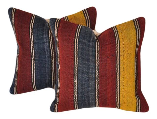 Set Of 2 Handwoven Wool Kilim Pillow Covers - image 1