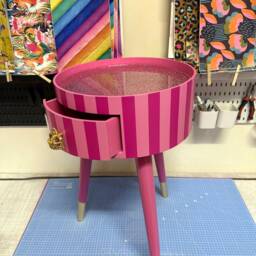 Pink Striped Bedside Table. Glitter Top, Stripe Nightstand, Colourful End Table , Taller Legs, Crown Handle, Queen - thumbnail 3
