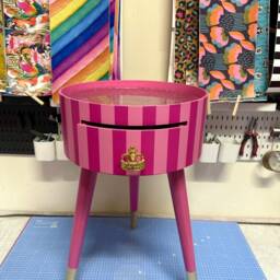 Pink Striped Bedside Table. Glitter Top, Stripe Nightstand, Colourful End Table , Taller Legs, Crown Handle, Queen - thumbnail 4