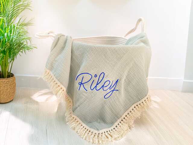 Personalized Baby Blanket, Custom Embroidered Name, Soft Cotton Newborn Swaddle, Shower & Christening Gift, With Tassels For Boys Girls - image 1