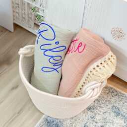 Personalized Baby Blanket, Custom Embroidered Name, Soft Cotton Newborn Swaddle, Shower & Christening Gift, With Tassels For Boys Girls - thumbnail 2
