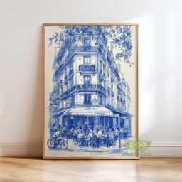 Paris Cafe Wall Art, French Cityscape Print, Parisian Street Scene Drawing, Kitchen Decor, Travel Poster, Poster - thumbnail 1