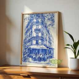 Paris Cafe Wall Art, French Cityscape Print, Parisian Street Scene Drawing, Kitchen Decor, Travel Poster, Poster - thumbnail 2