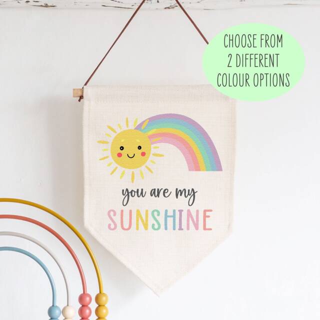 Nursery Wall Decor - You Are My Sunshine Linen Flag New Baby Gift For Parents Toddler Bedroom Art Son Daughter Niece Nephew - image 1