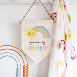 Nursery Wall Decor - You Are My Sunshine Linen Flag New Baby Gift For Parents Toddler Bedroom Art Son Daughter Niece Nephew - thumbnail 3