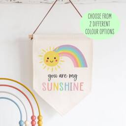 Nursery Wall Decor - You Are My Sunshine Linen Flag New Baby Gift For Parents Toddler Bedroom Art Son Daughter Niece Nephew
