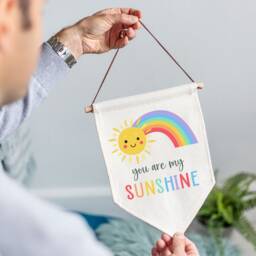Nursery Wall Decor - You Are My Sunshine Linen Flag New Baby Gift For Parents Toddler Bedroom Art Son Daughter Niece Nephew - thumbnail 2