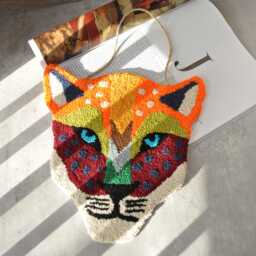 Earth Tones Tiger Head Punch Needle Wall Hanging Tufted Decor - thumbnail 4