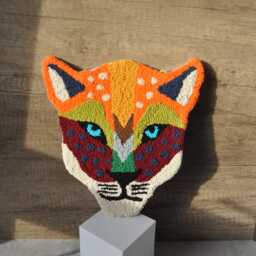 Earth Tones Tiger Head Punch Needle Wall Hanging Tufted Decor - thumbnail 2