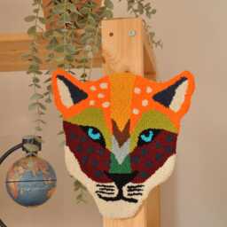 Earth Tones Tiger Head Punch Needle Wall Hanging Tufted Decor - thumbnail 3