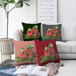 Christmas Pillow Covers With 4 Options - Red Candles Inside Flowers, Leaves & Pinecones, Double Sided On The Chenille Different Sizes - thumbnail 1