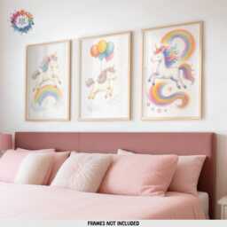 Unicorn Nursery Decor - Set Of 3 - Girl Bedroom Prints Rainbow Unicorns Wall Art Posters - thumbnail 2