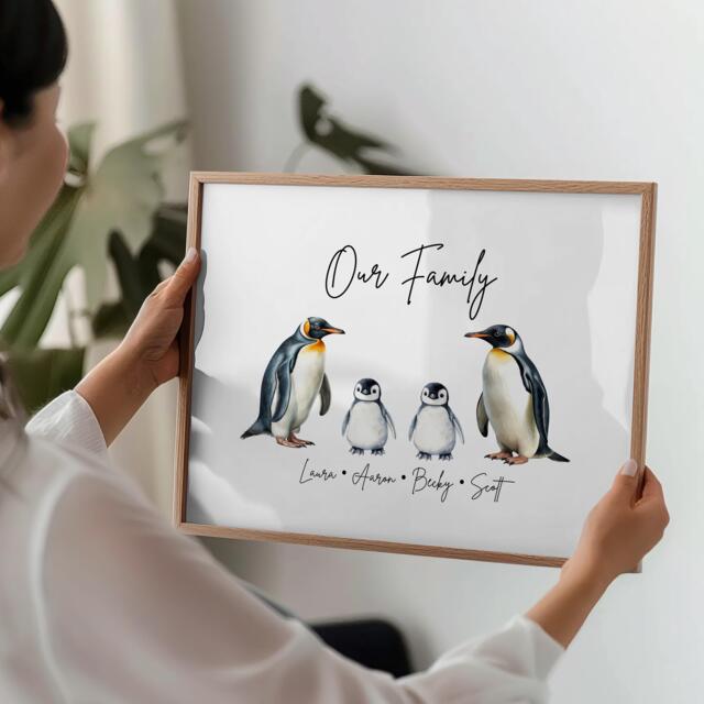 Personalised Framed Penguin Family Print, Gift, Home Decor Gifts, Christmas Gift - image 1