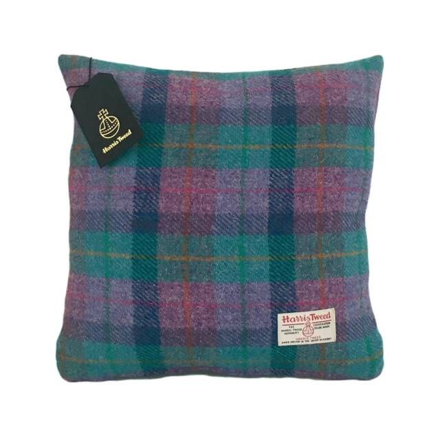 Harris Tweed Cushion Cover - Double Sided With Concealed Ykk Zip Violet & Kingfisher Blue Tartan Check 100% Wool All Sizes Available - image 1