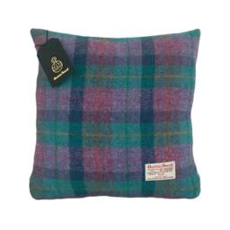 Harris Tweed Cushion Cover - Double Sided With Concealed Ykk Zip Violet & Kingfisher Blue Tartan Check 100% Wool All Sizes Available