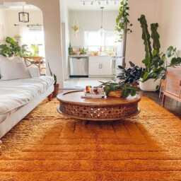 Orange Striped Shag Moroccan Rug - Modern Boho Living Room Decor Large Area Handmade Berber Wool Carpet Tufted - thumbnail 3