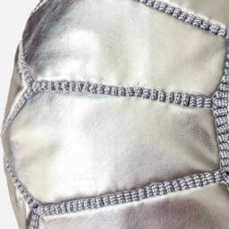 Pouf Marocain M??tallique Rembourr?? - Pouf Argent?? Fait ?? La Main D??co Tabourets Ottomans De Luxe - Argent - thumbnail 4