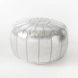 Pouf Marocain M??tallique Rembourr?? - Pouf Argent?? Fait ?? La Main D??co Tabourets Ottomans De Luxe - Argent - thumbnail 2
