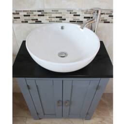 Bathroom Vanity Unit - Grey Slimline Cabinet Black Quartz Worktop 310Gbqcbc - thumbnail 3