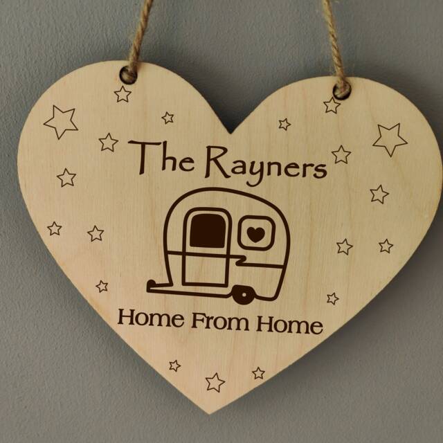 Personalised Caravan Decoration Gift Wall Art Hanging Heart Laser Engraved Plaque Decoration Him Her - image 1