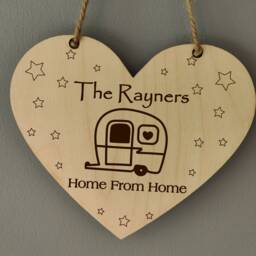 Personalised Caravan Decoration Gift Wall Art Hanging Heart Laser Engraved Plaque Decoration Him Her - thumbnail 1