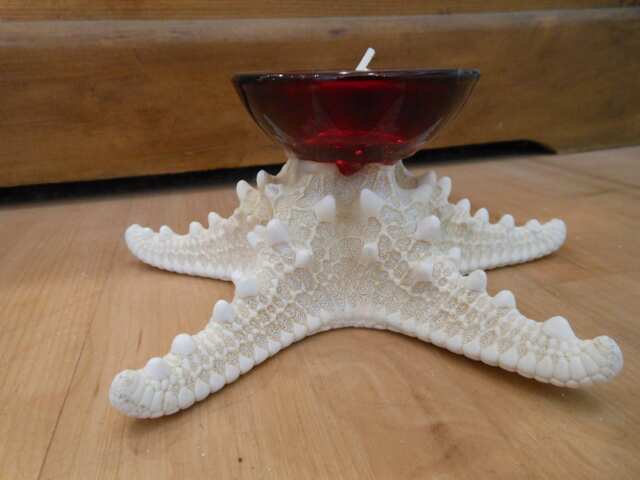 Red Glass Knobby Starfish Candle Holder - Accessory Tealight Beach Wedding Favors Decor Seashells - image 1