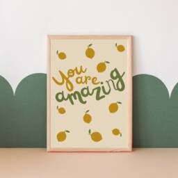 Muted Lemon Print. Positive Affirmation Wall Art, You're Amazing Quote For Girls Rooms, Boys Rooms Or A Playroom - Print Only - thumbnail 3