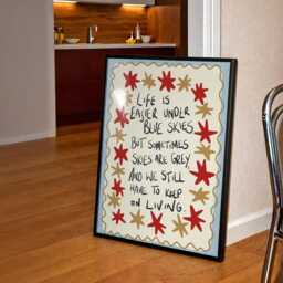 Life Is Easier Under Blue Skies Print - Cosy Retro Motivational Wall Art Quote, Star Border Poster, Positive Red Mid Century Decor - thumbnail 2