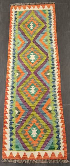Classic Tribal Kilim Runner, Handmade Artisan Afghan Turkish Aztec Sheep Wool Runner Rug 204x67 cm - image 1
