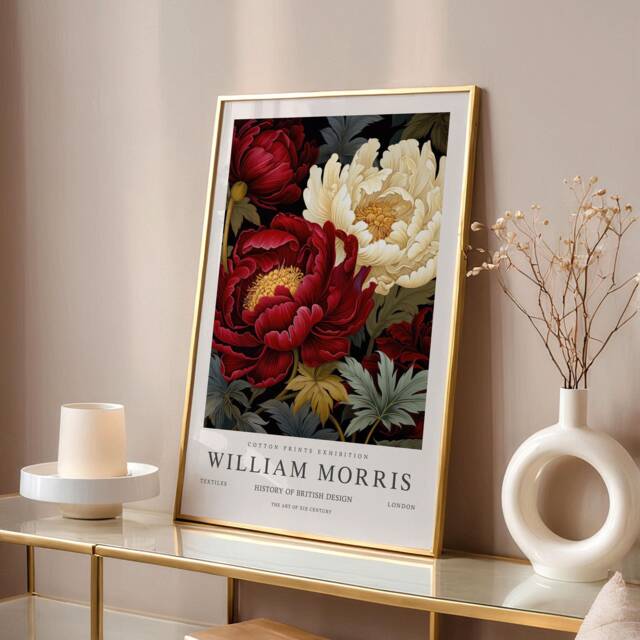 William Morris Print, Art, Exhibition Poster, Botanical Gifts, Peony Decor, Art Red Wall - image 1