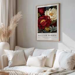 William Morris Print, Art, Exhibition Poster, Botanical Gifts, Peony Decor, Art Red Wall - thumbnail 2
