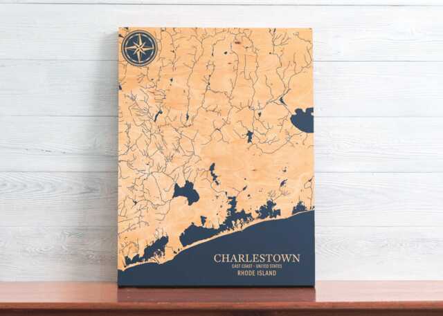 Charlestown, Rhode Island Map - Engraved Wood Coastal Chart Wall Art Sign, Beach Home Decor Nautical Print, Unique Personalized Family Gift - image 1