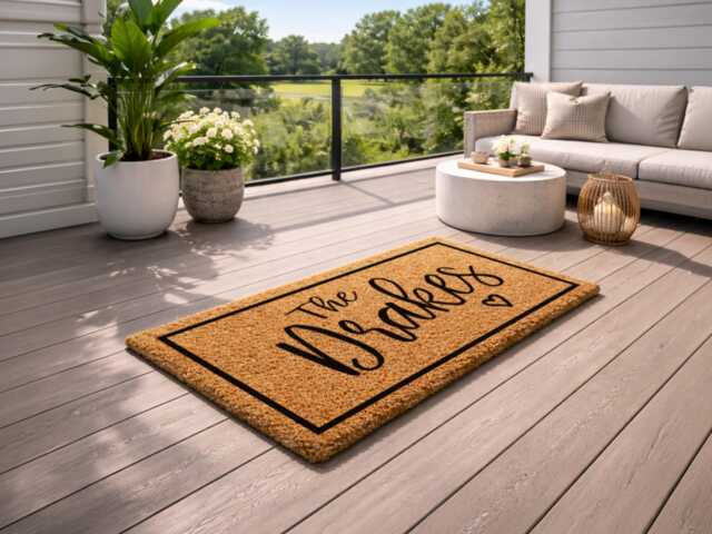 Custom Surname Entrance Mat - The Drakes Heart Script Personalized Gift - image 1