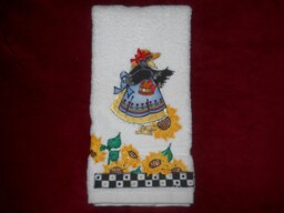 Appliqued Sunflower Bathroom Or Kitchen Hand Towel Crow in Bonnet, Hand-Painted Cotton - thumbnail 1