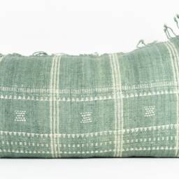 Aqua Fringe Long Lumbar Pillow Cover Handwoven Wool, Linen Back - thumbnail 2