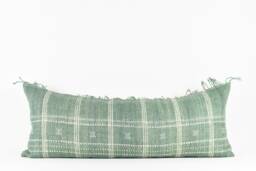 Aqua Fringe Long Lumbar Pillow Cover Handwoven Wool, Linen Back - thumbnail 1