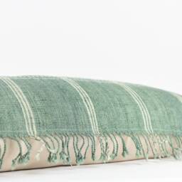 Aqua Fringe Long Lumbar Pillow Cover Handwoven Wool, Linen Back - thumbnail 3