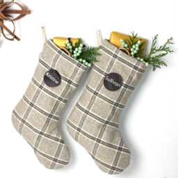 Handmade Plaid Christmas Stocking With Custom Name Tag - thumbnail 1