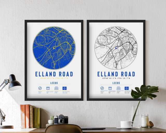 Leeds Elland Road Minimalist Map Print & Frame Gift Set - United Decor Football Dad Granddad Brother Uncle The Whites For Him - image 1