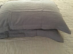 Set Of Two Shabby Chic Flanged Oxford Style Pre Washed 100% Flax Linen Pillow Case Cover Shams Stone Grey/White