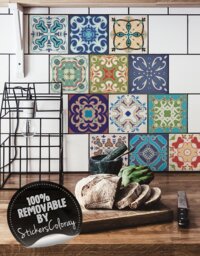 Portuguese Azulejos Tile Stickers, Pack Of 24, Lisbon, Decals, Removable, Decorative, Ethnic, Backsplash Peel & Stick #3T - thumbnail 1