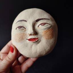 Full Moon With Face, Handmade Ceramics, Original Art, Wall Decor Ready To Hang - thumbnail 2
