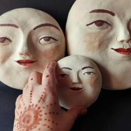 Full Moon With Face, Handmade Ceramics, Original Art, Wall Decor Ready To Hang - thumbnail 3