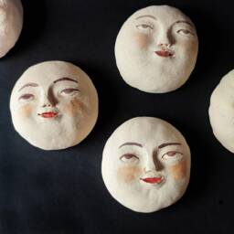 Full Moon With Face, Handmade Ceramics, Original Art, Wall Decor Ready To Hang - thumbnail 1