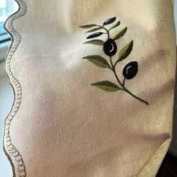 Olive Embroidered Tie Up Curtain, Farmhouse Balloon Curtain For Small Window - thumbnail 2