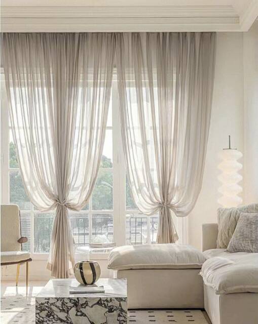 8 Colours, A Pair Of Warm Gray Sheer Curtains, Living Room Curtains, Caf?? Privacy Custom Made - image 1